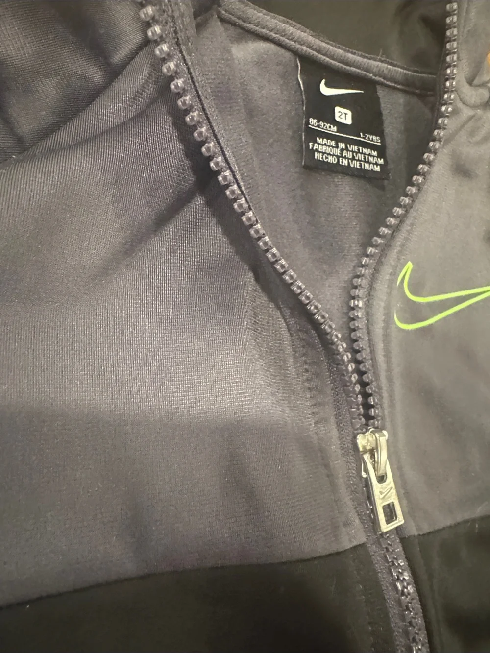 Nike Kids' Gray and Black Tracksuit with Neon Green Swoosh